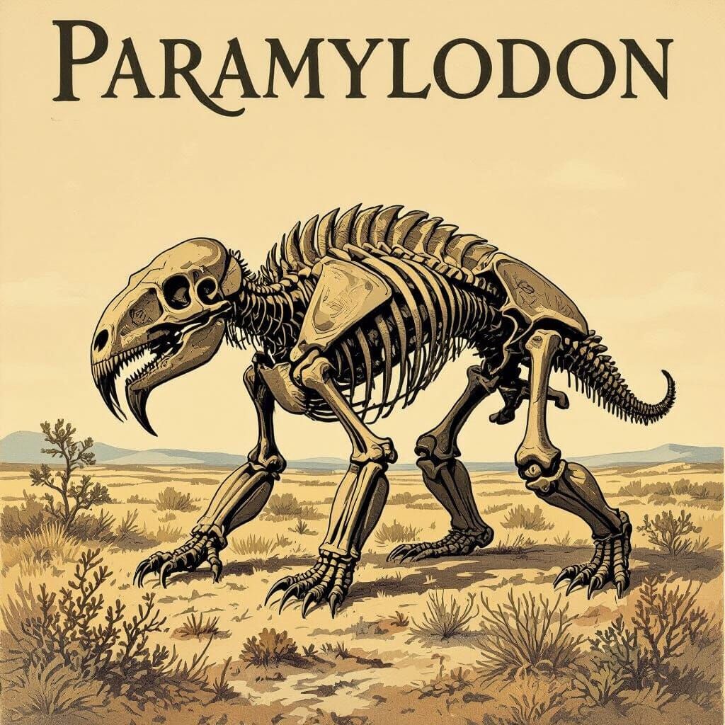 Paramylodon in Vintage Ink Style Illustration