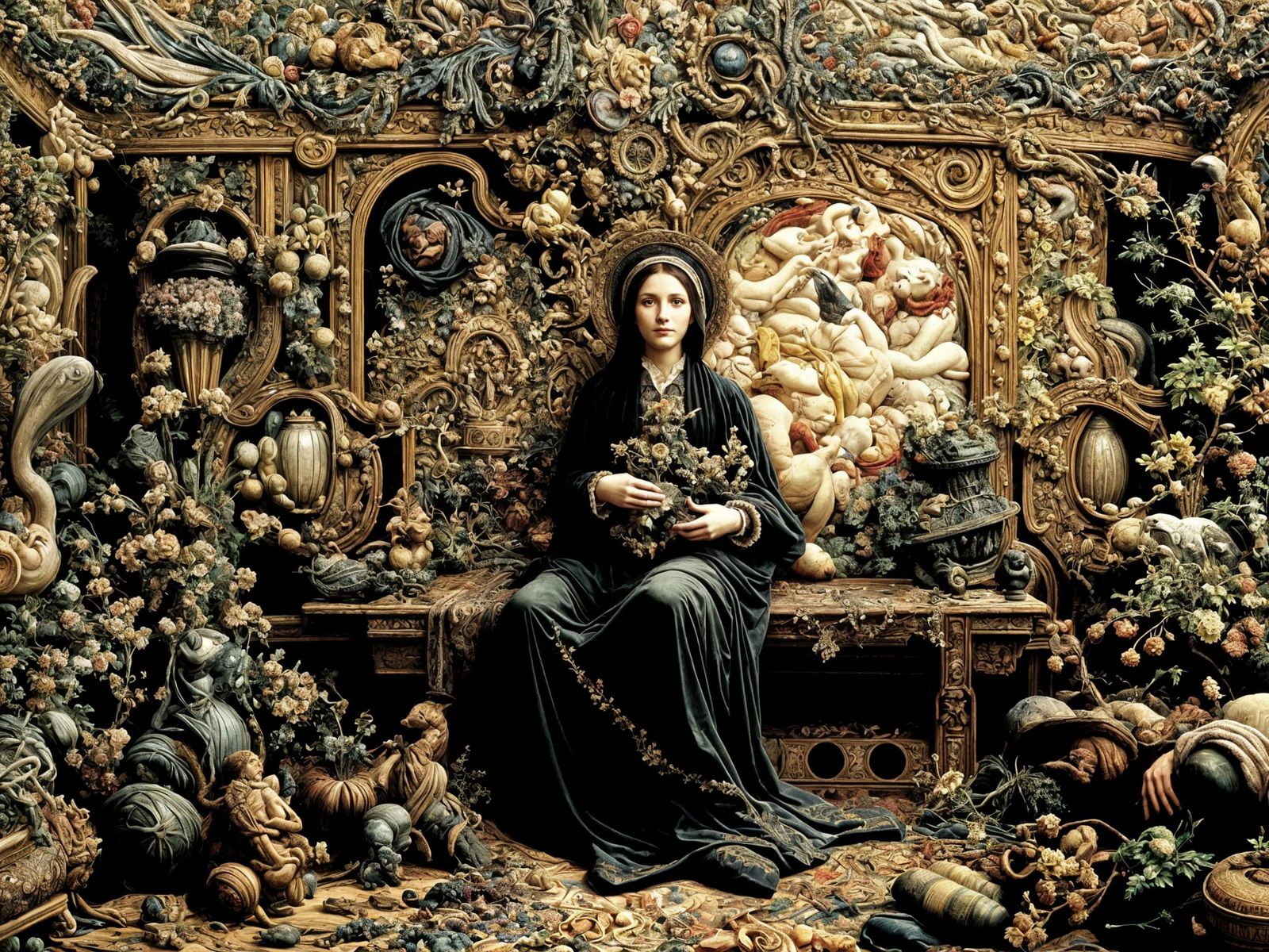 Renaissance Tapestry in Intricate Velvet and Gold Threads