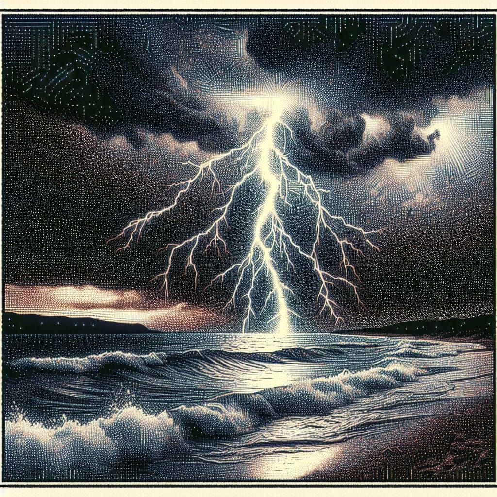 Thunderstorm in Pointillism and Impressionism Style