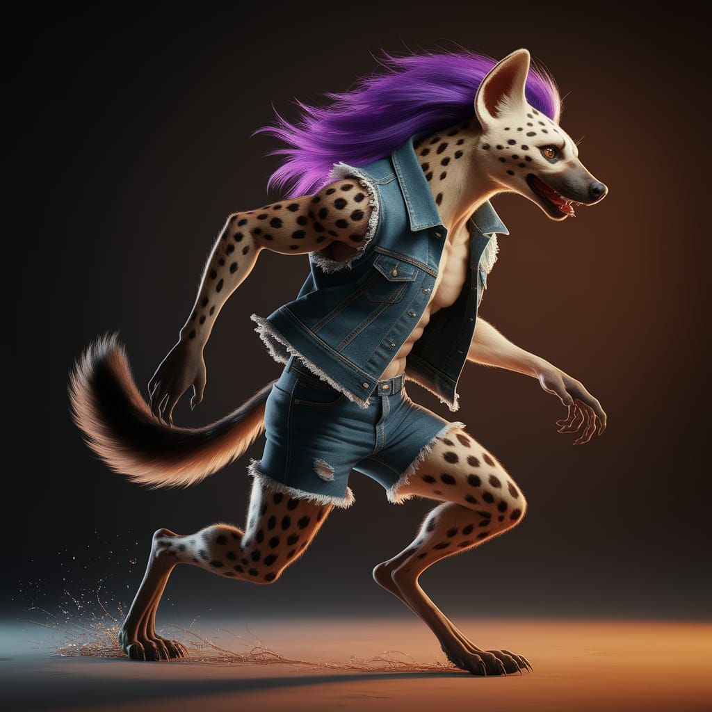 Vibrant Anthropomorphic Hyena in Motion