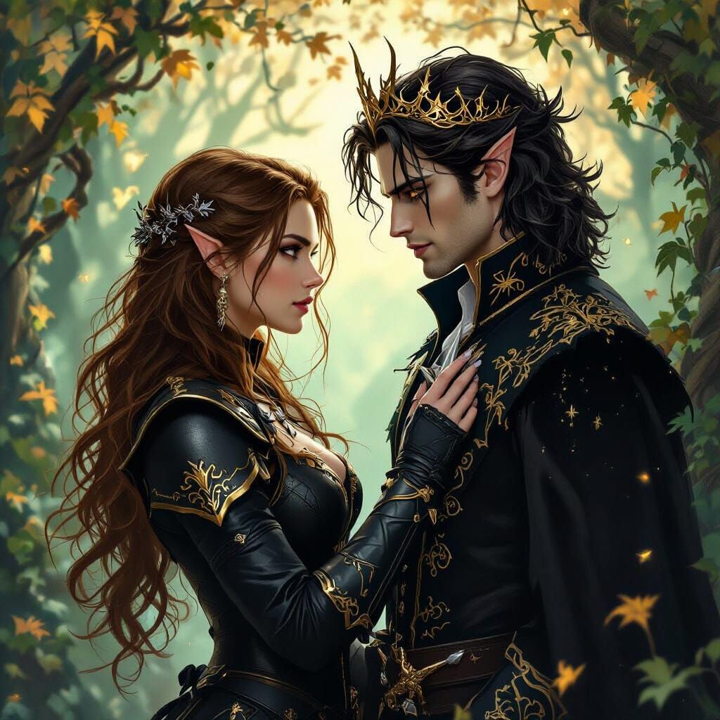 Fae Encounter in Emerald Twilight: Fantasy Illustration
