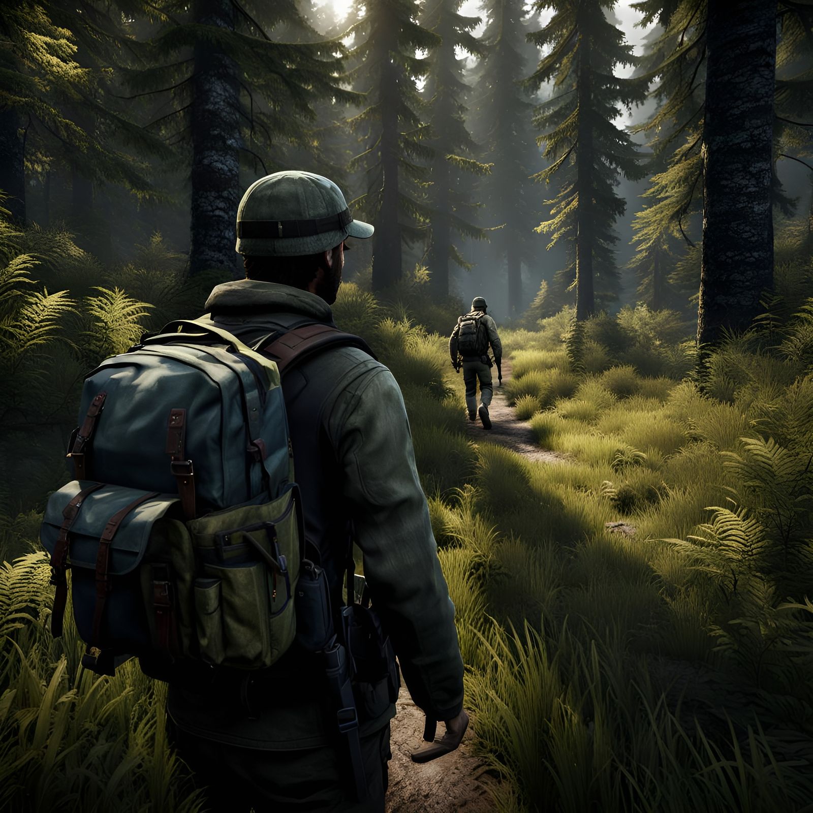 Lone Survivor Navigates Forest in 3D Game Cinematic Style