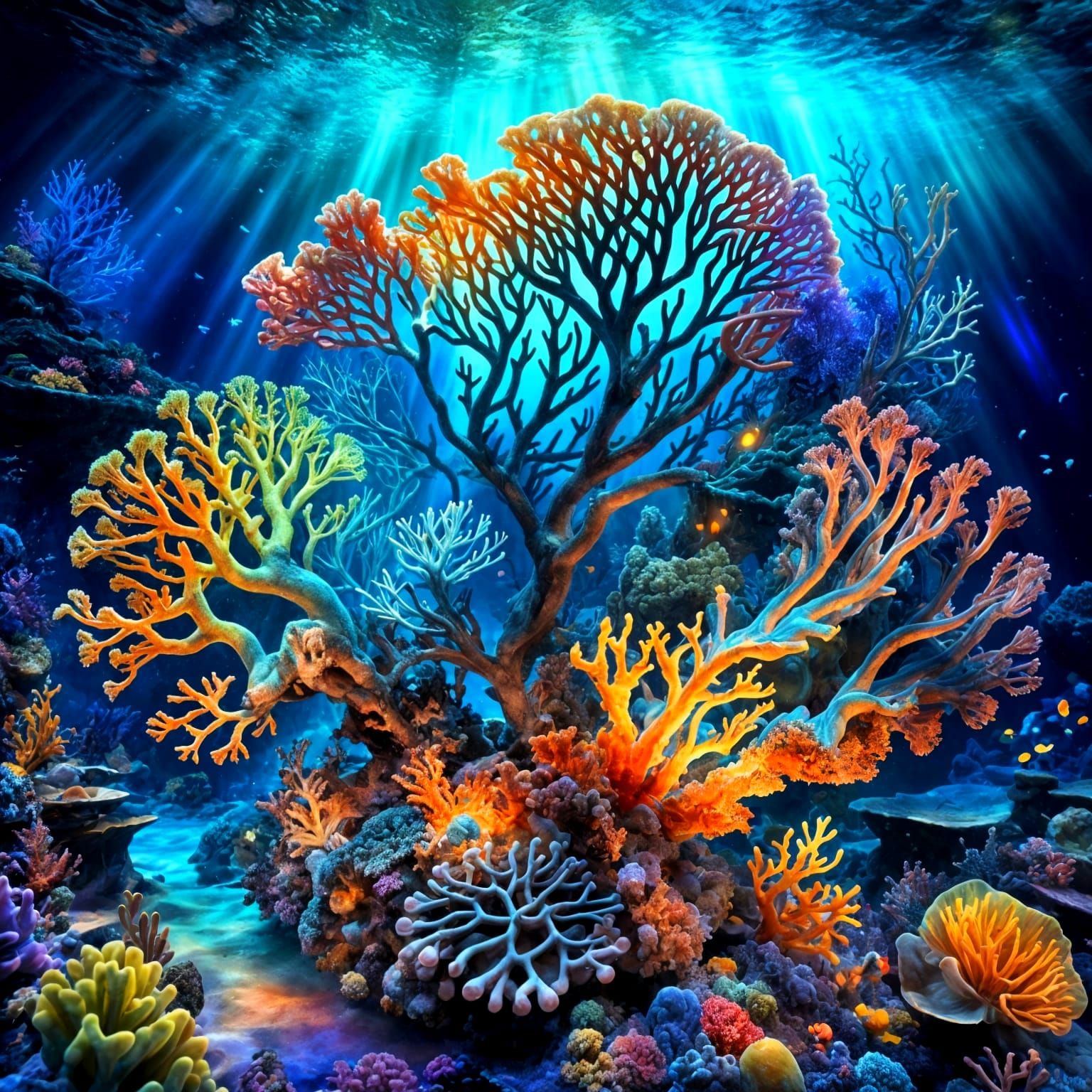 Glowing Coral in a Vibrant Deep Sea Scene