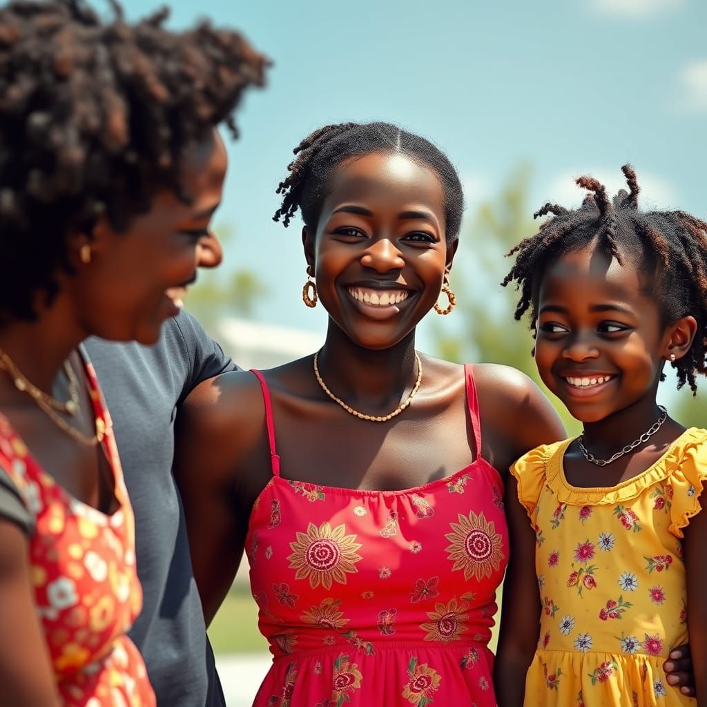 Joyful Family Portrait of a Dark Skinned Black Woman in a Vi...