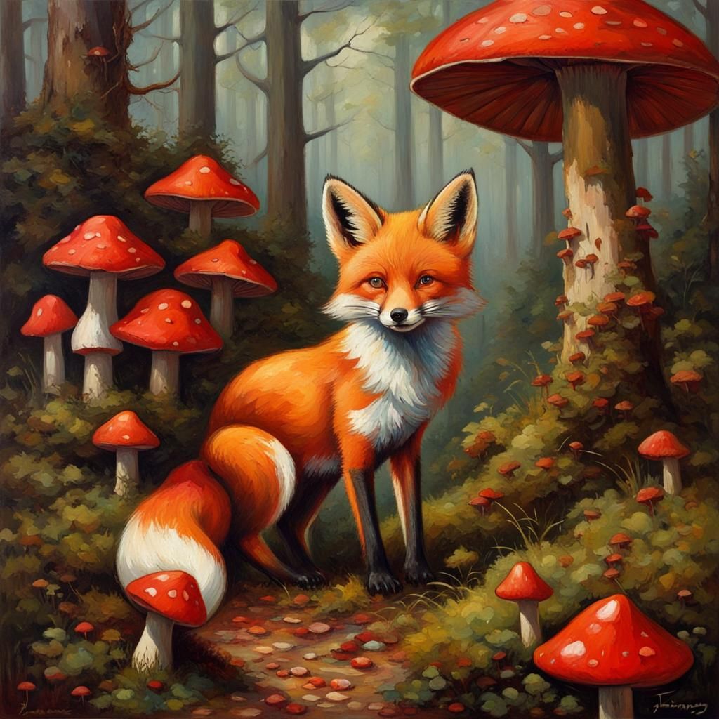 Fox in Enchanted Forest, Oil Painting