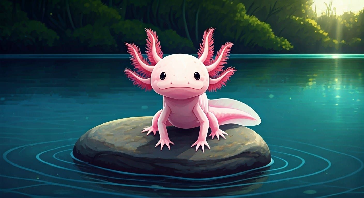 Surreal Pink Axolotl in Kawaii Style