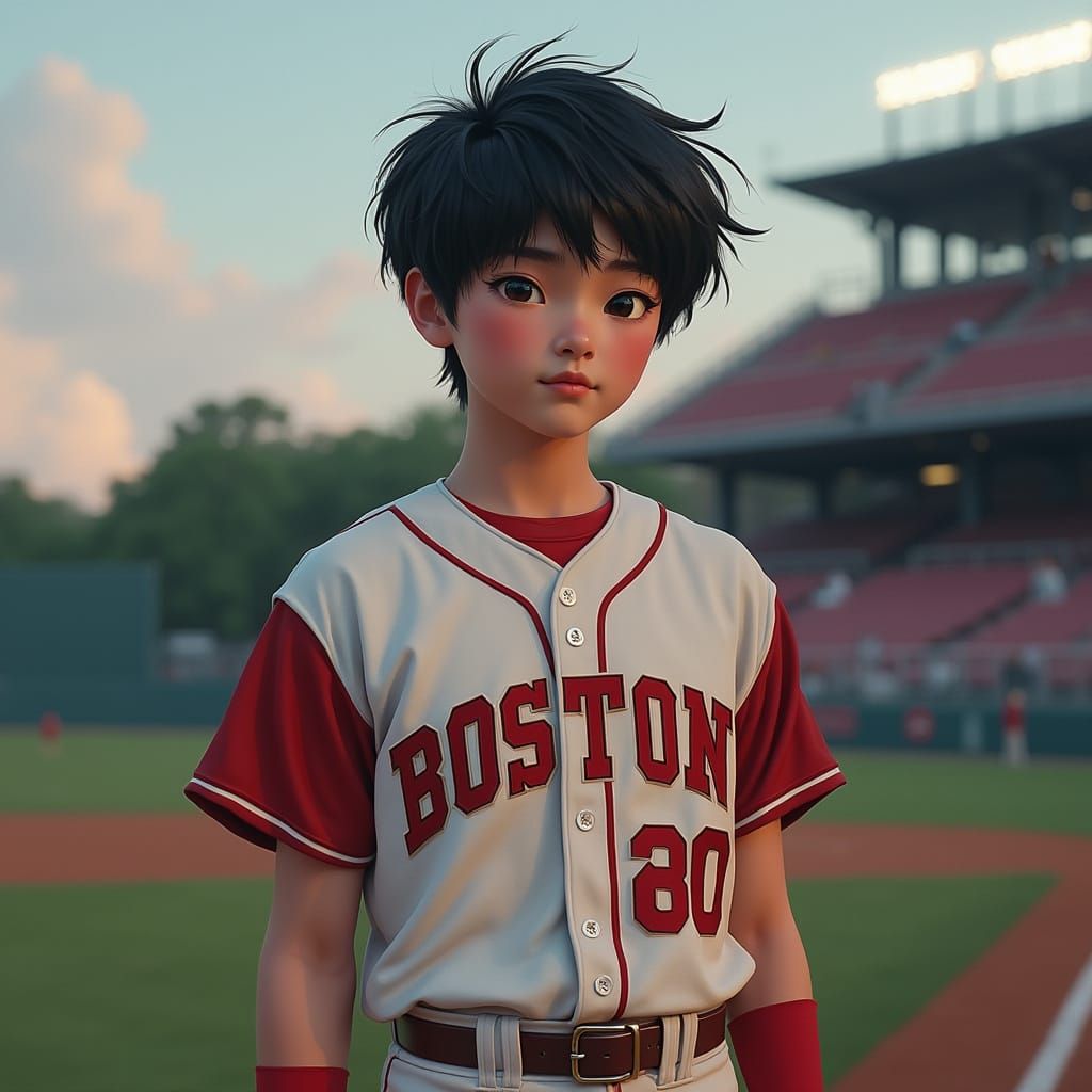 Hyper-Realistic Boston University Baseball Player at Dusk