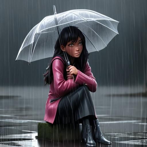 Girl Sitting Alone in the Rain