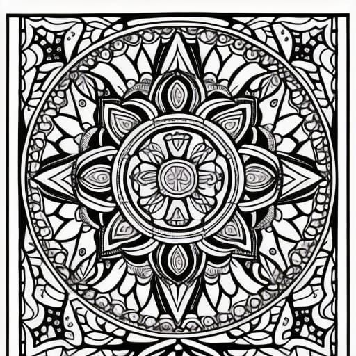 Intricate Christian Cross Coloring Page in Black and White