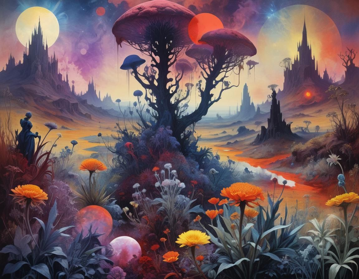 Phantasmagorical Alien World in Geometric Vector Art