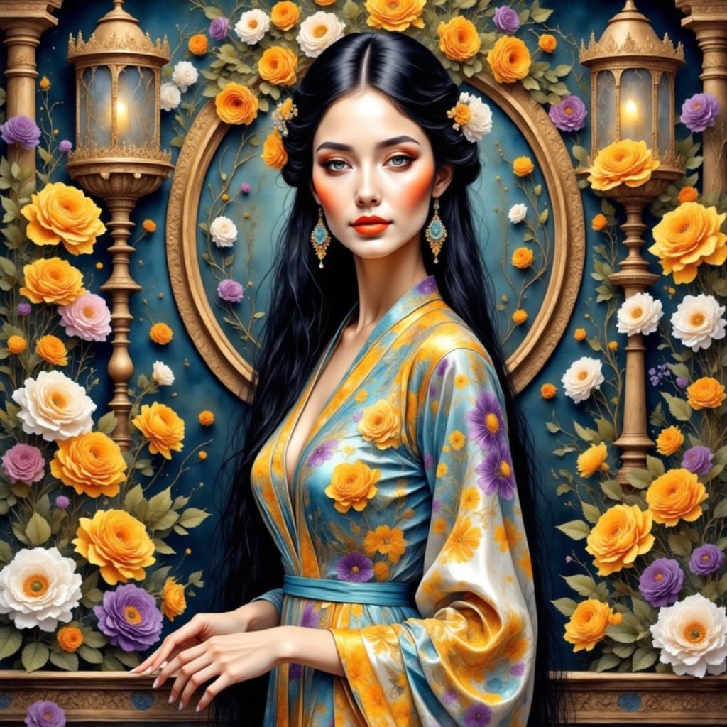 Ethereal Indonesian Goddess in Watercolour Style