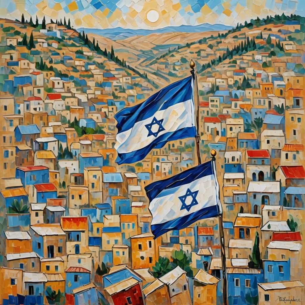 Israel with Flag in Neo-Impressionist Style