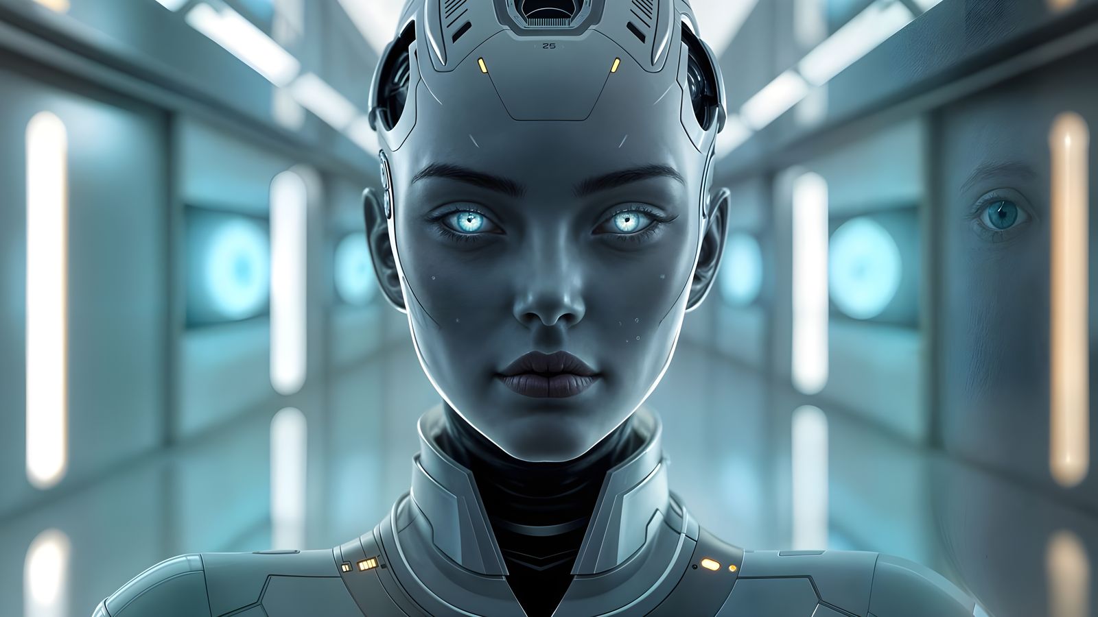 Hyperrealistic AI Human with Metallic Eyes