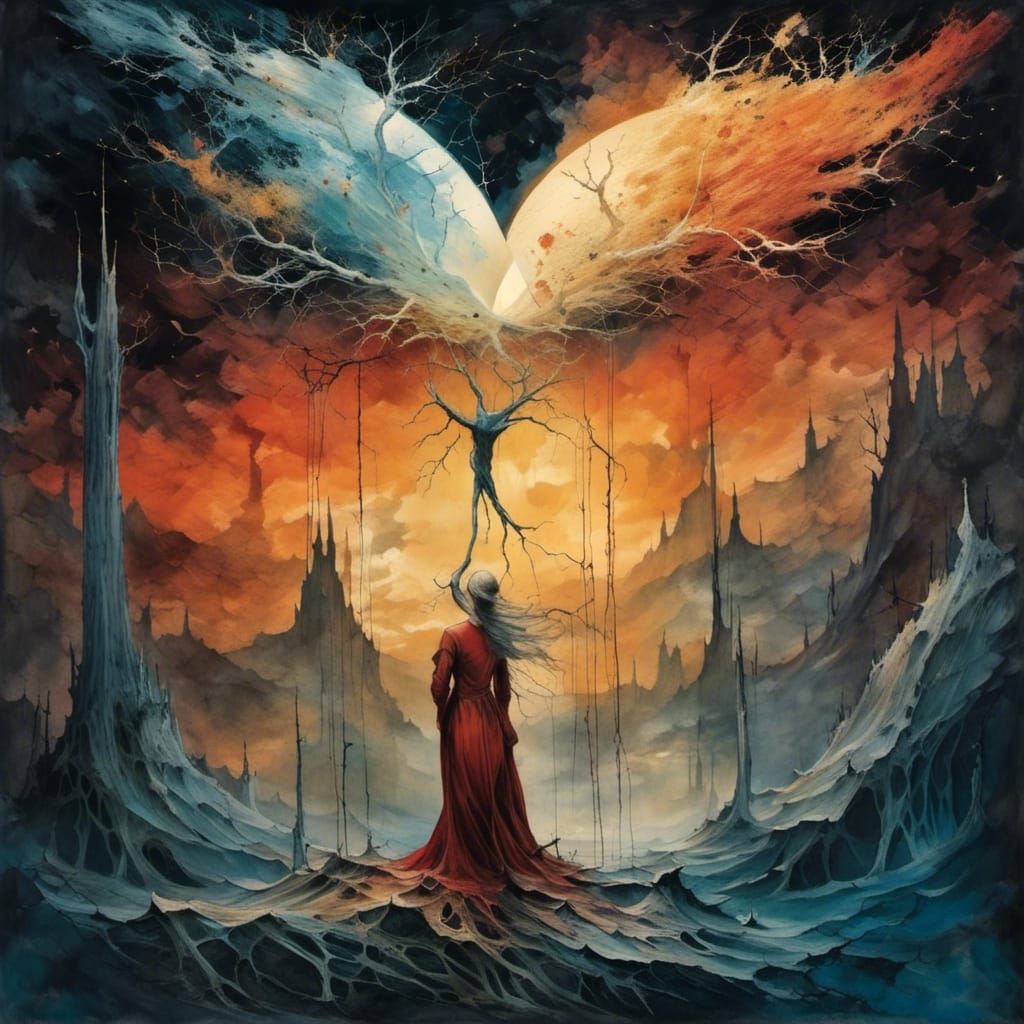 Surreal Starry Night with Fiery Sky, Van Gogh Style