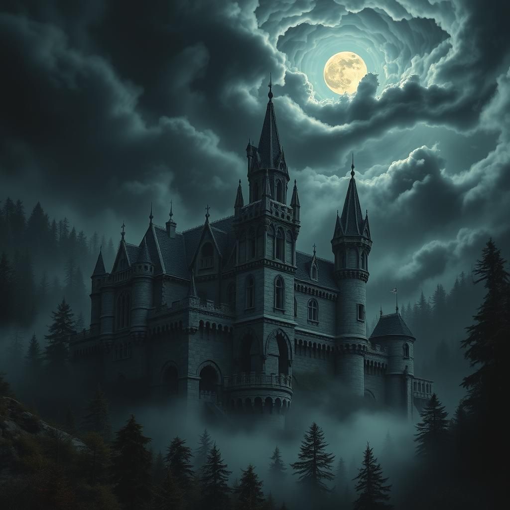 Dracula's Castle in Transylvania Under a Full Moon