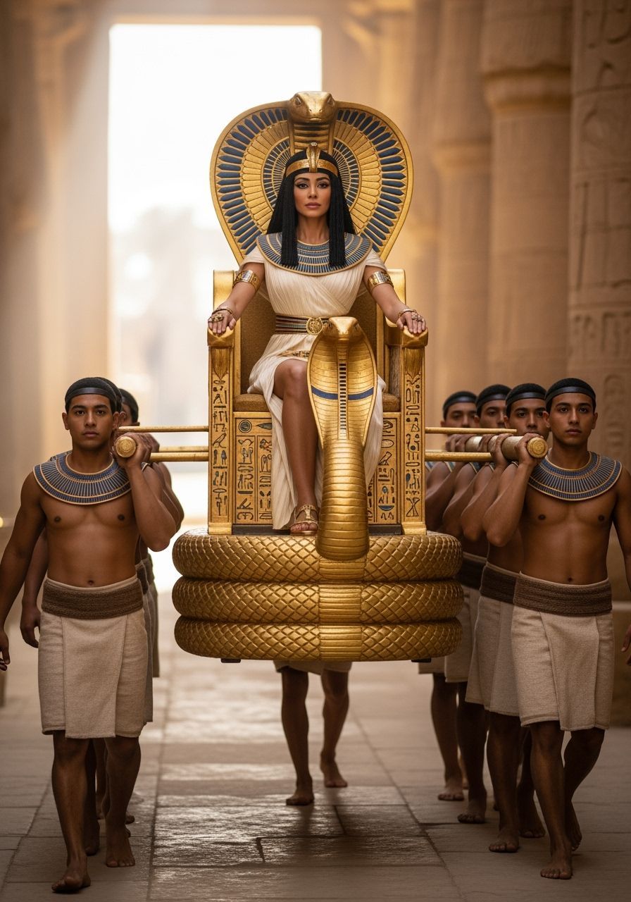 Egyptian Queen on Cobra Throne in Grand Hall