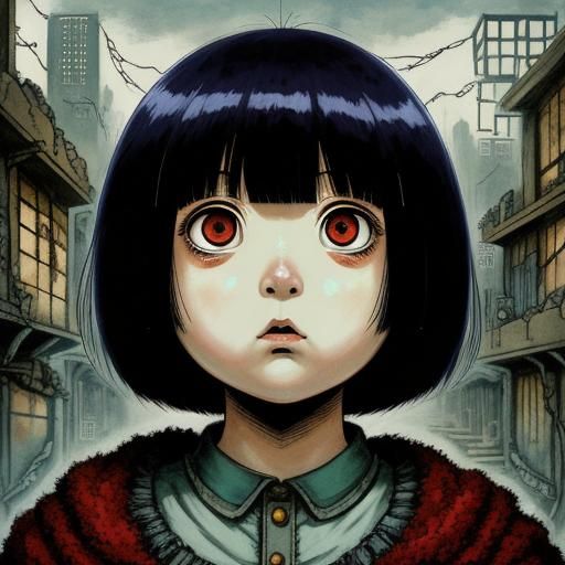 Horrorcore Anime Portrait of a Yarndoll in Ruins