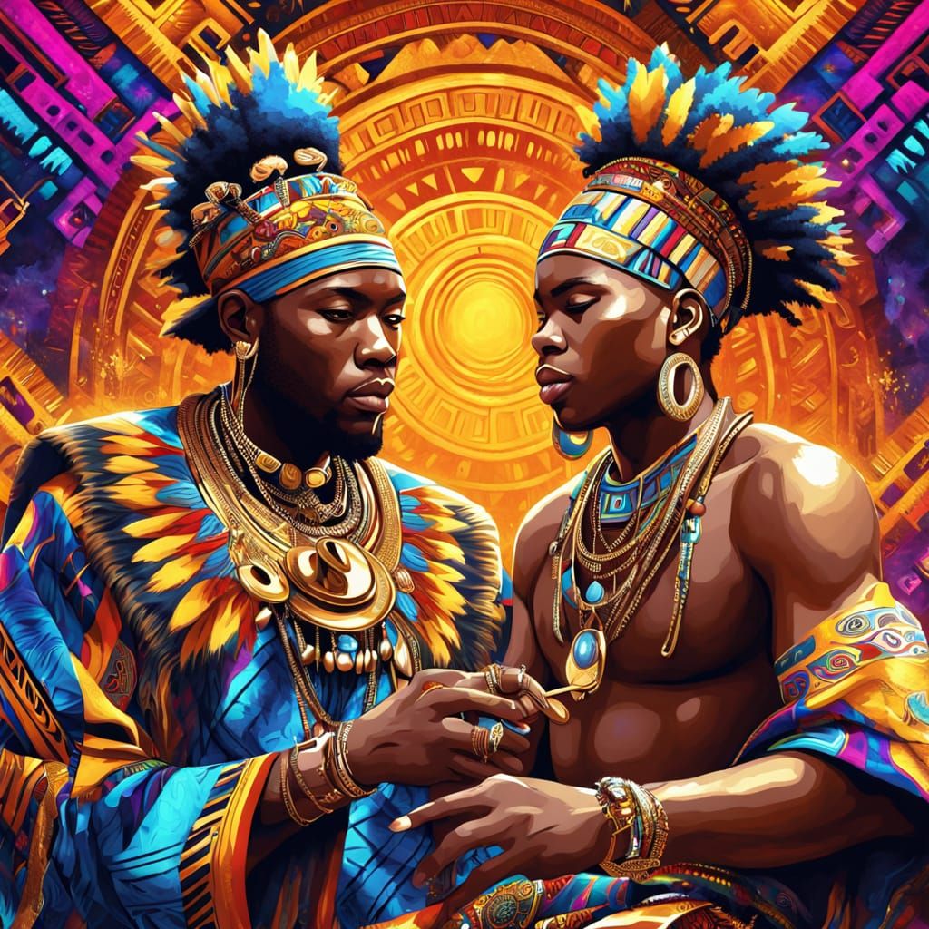 Ancient Zulu african musician plays together afroamerican ra...