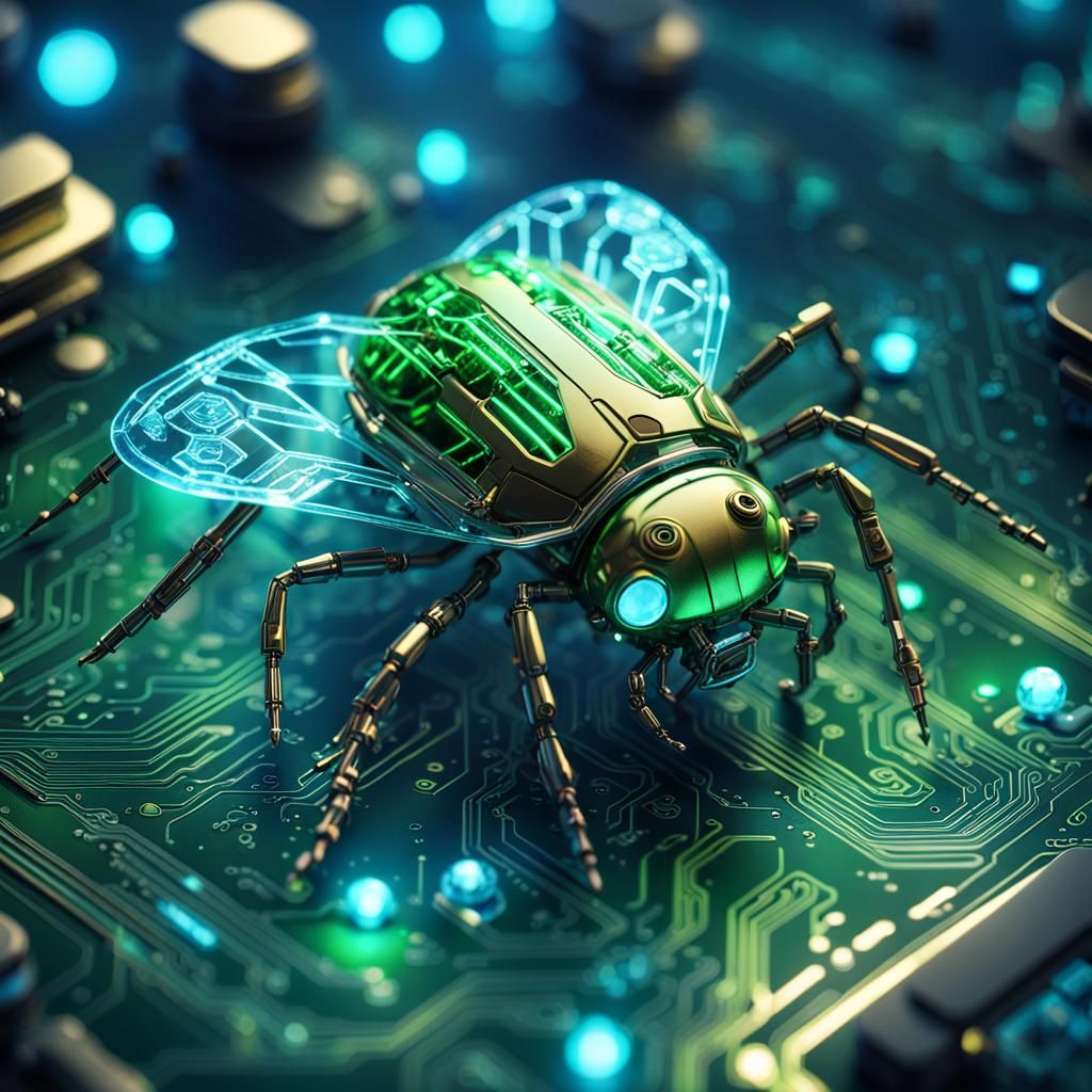Adorable Glowing Circuit Bug in Steampunk Style