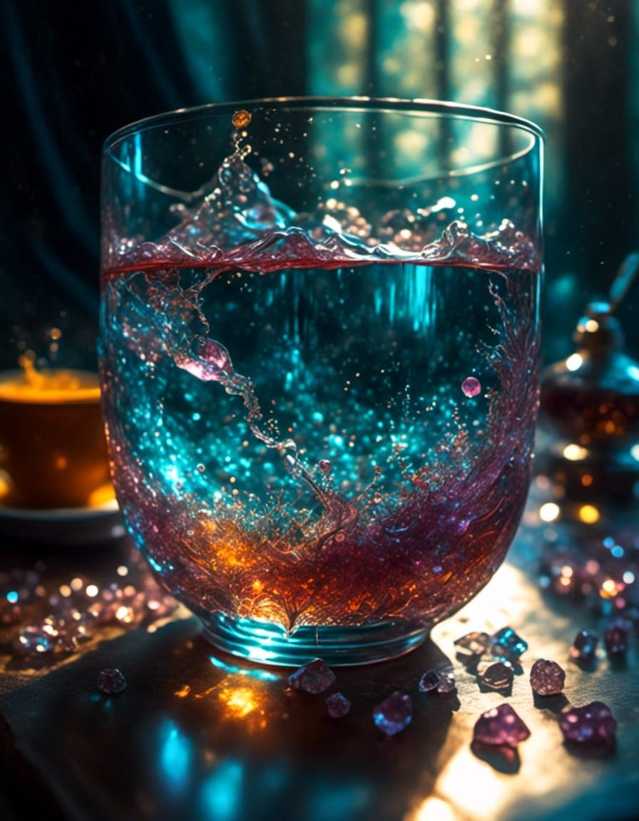 Iced Tea Close-up with Water Splash Effects