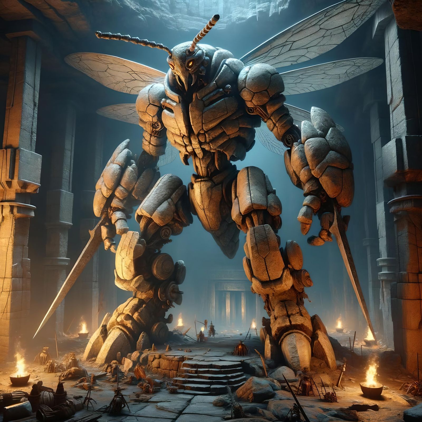 Formidable Stone Golem in Cavernous Battlefield