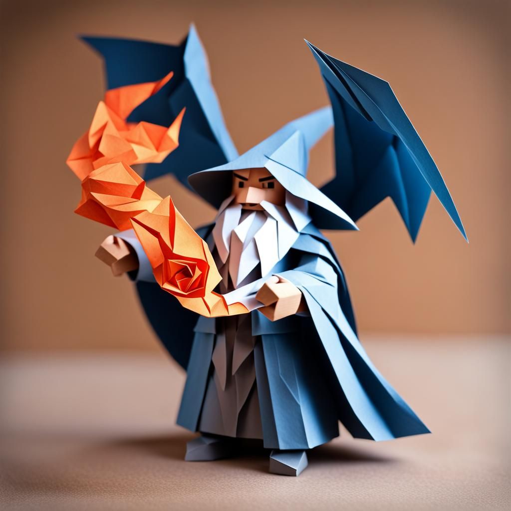 Gandalf and Balrog in Origami Papercraft Style