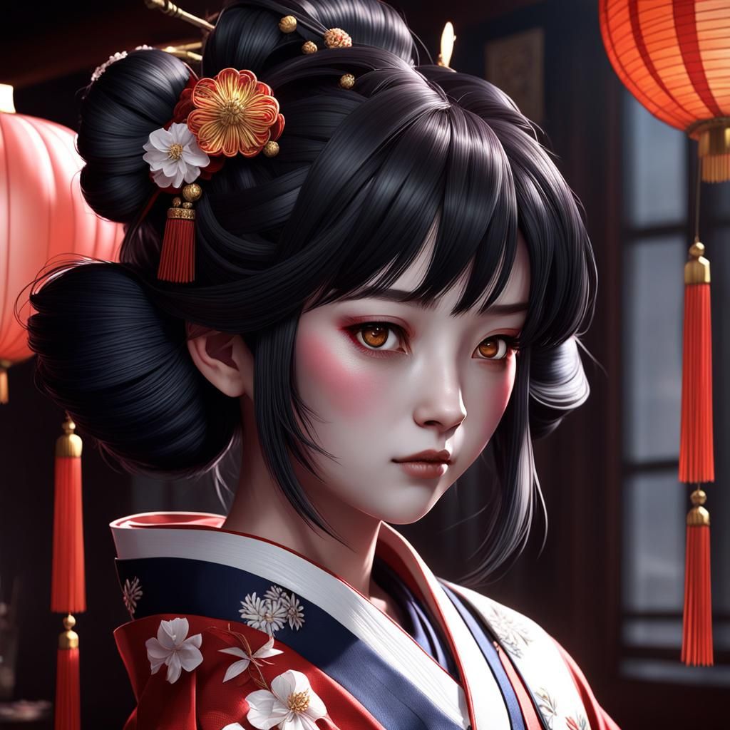Detailed 3D Anime Portrait of a Geisha