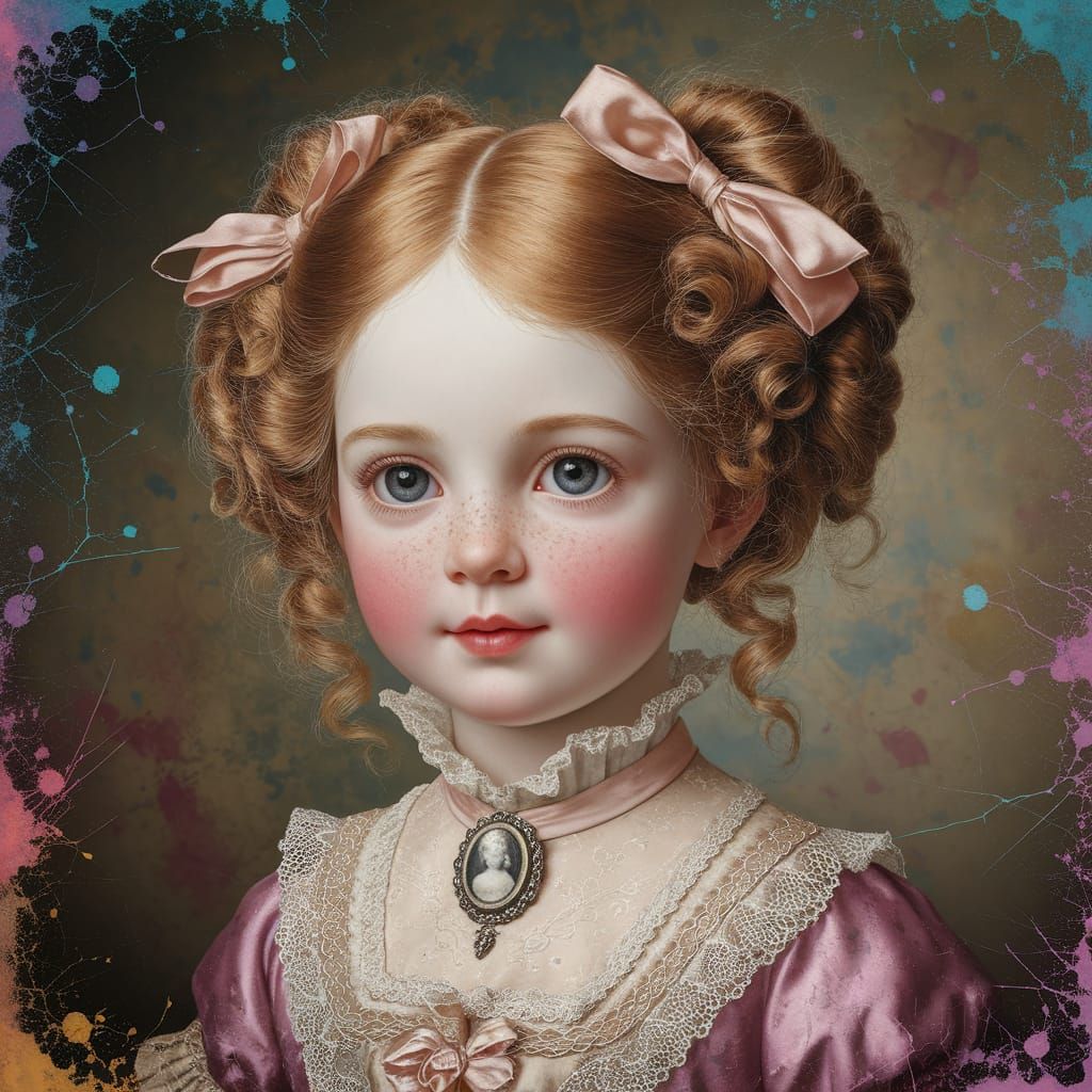 Victorian Girl Portrait in Watercolor and Oil Style