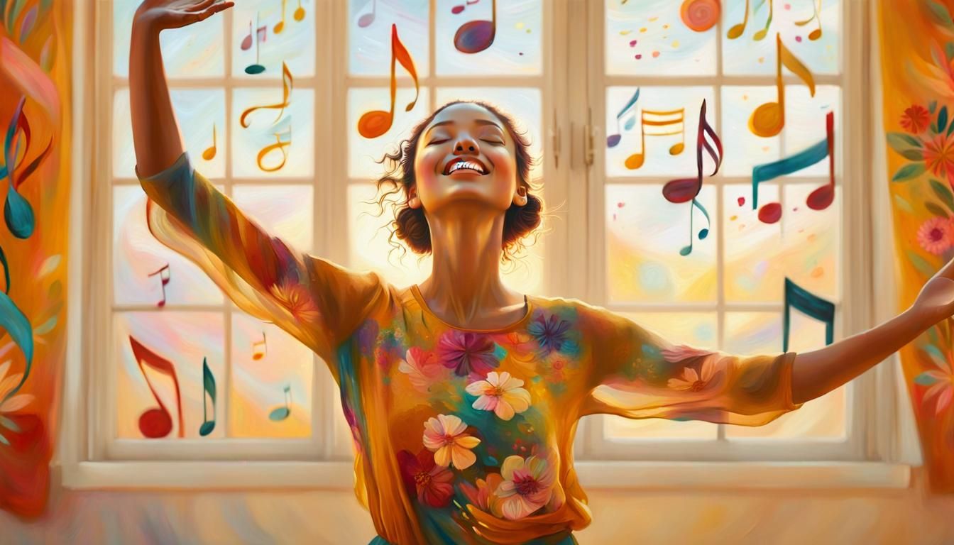 Young Girl Dancing in Joyful Oil Painting