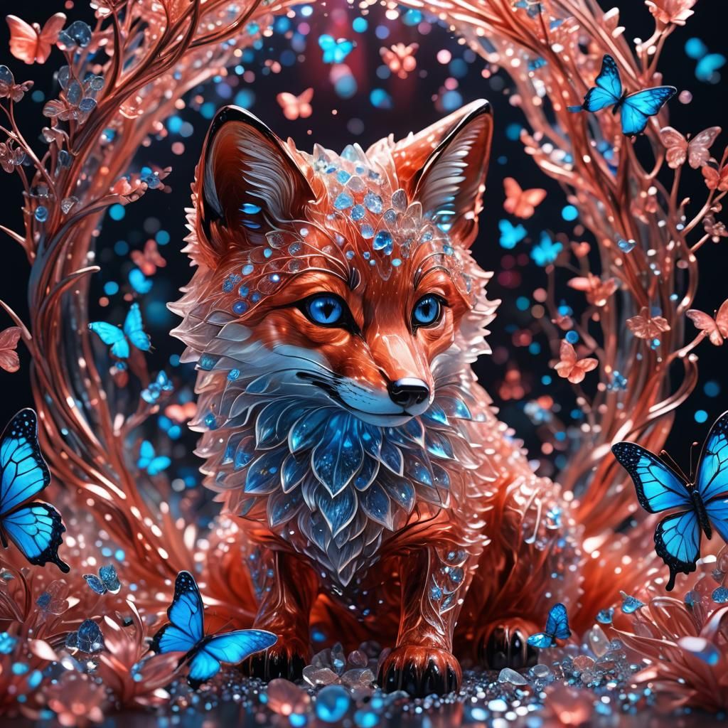 Bioluminescent Fox Sculpture in Digital Art Style