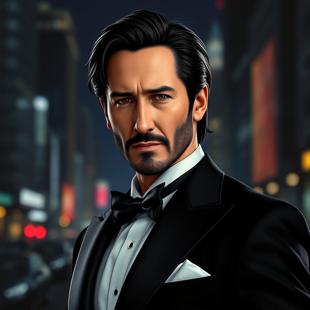 Charming Spy in Dark City Landscape