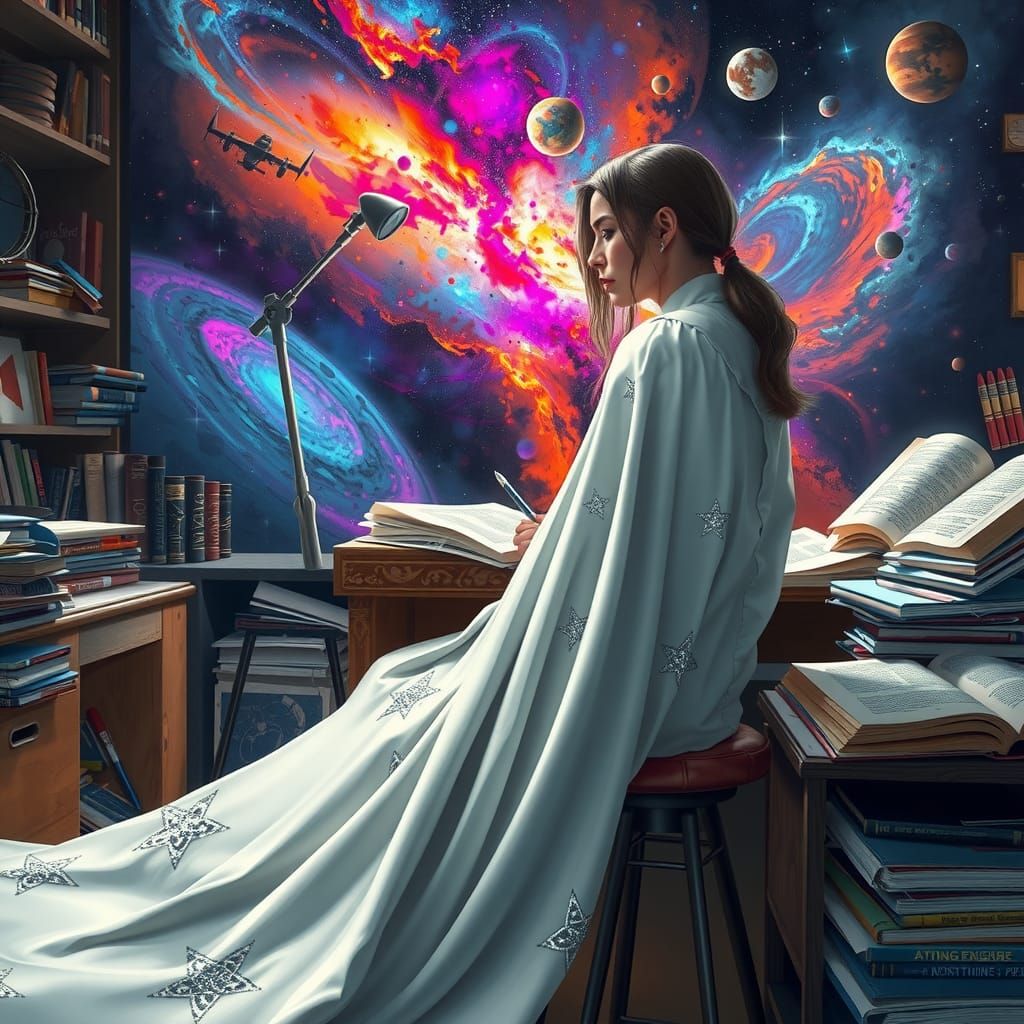 Woman Draws Galaxy: Fantasy Concept Art