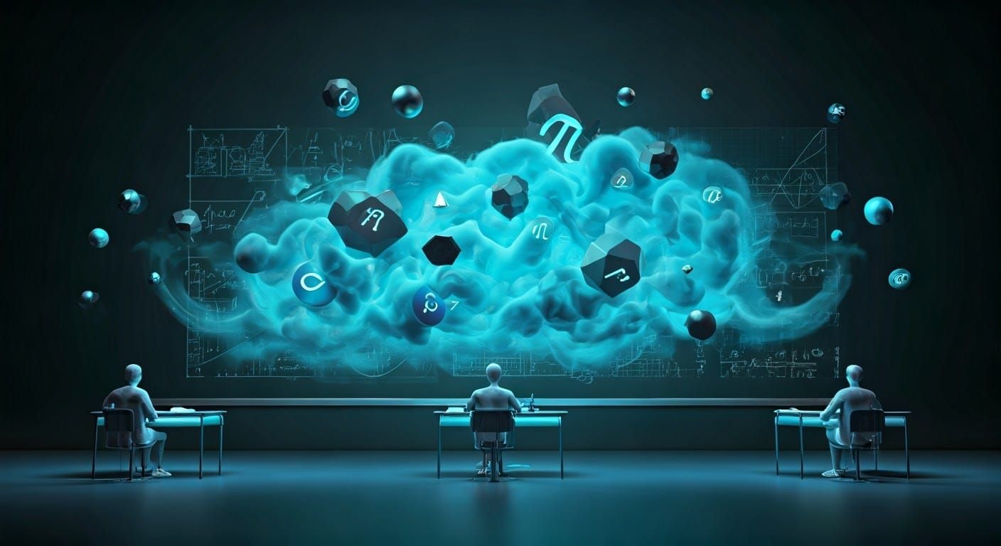 Futuristic Classroom with Floating Math Symbols