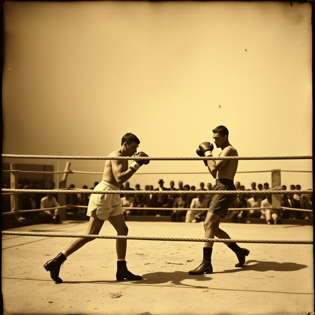Vintage Boxing Scene in Sepia Tone