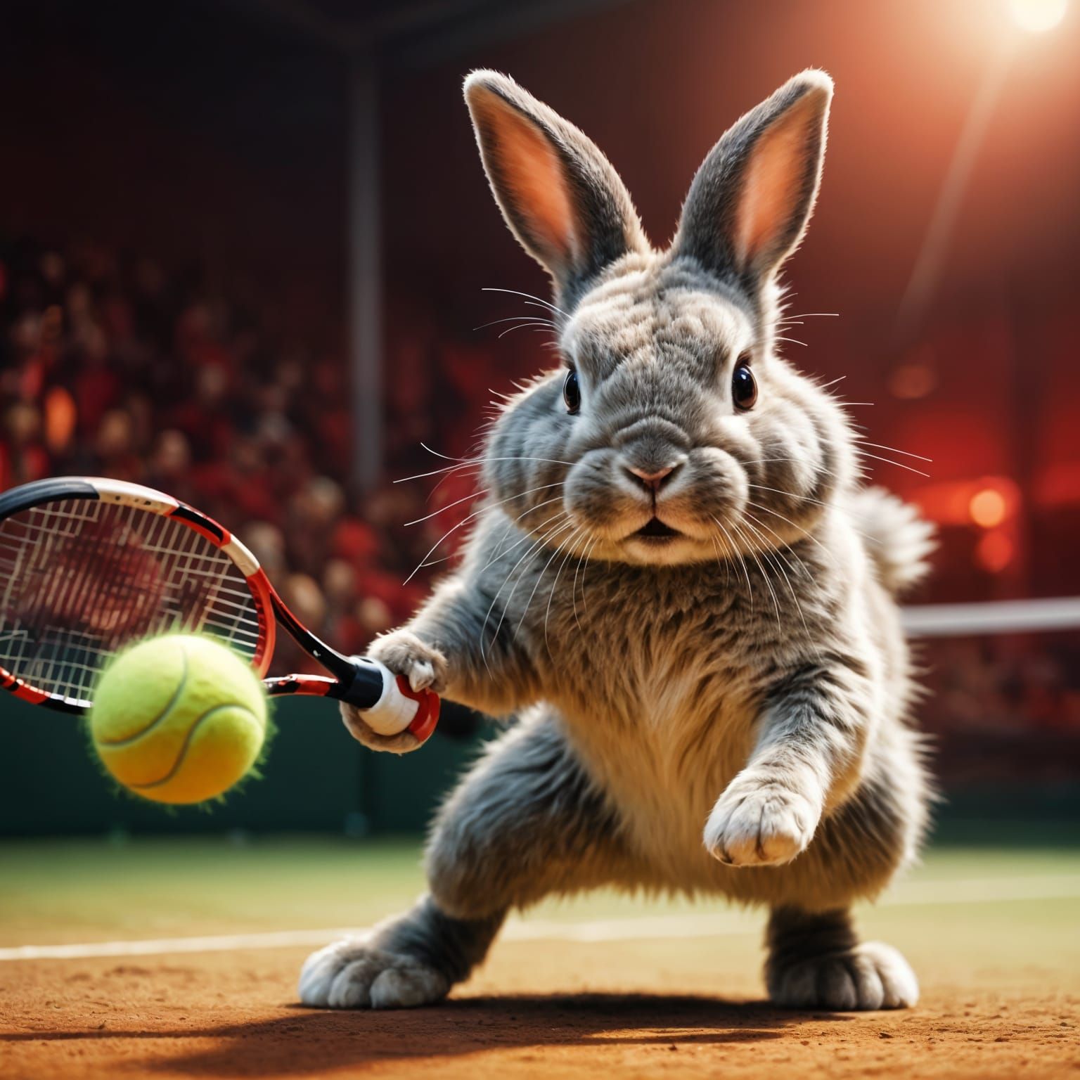 Dramatic Tennis Bunny with Red Lightning Accents