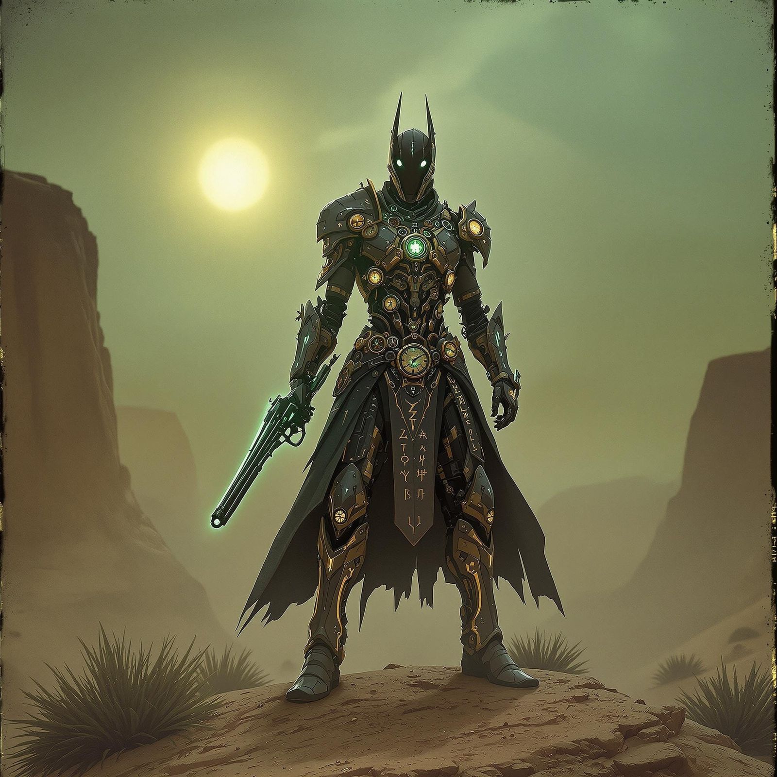Gothic Cyborg Gunslinger in Steampunk Desert
