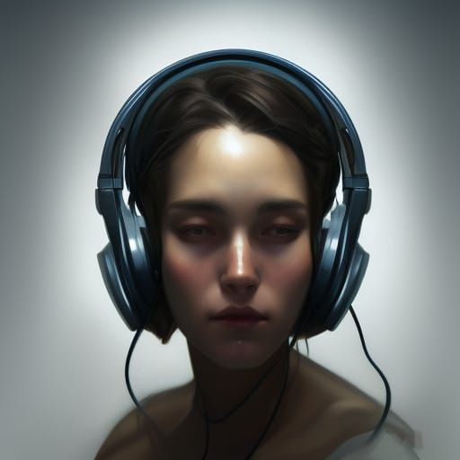 Detailed Portrait of Person with Headphones