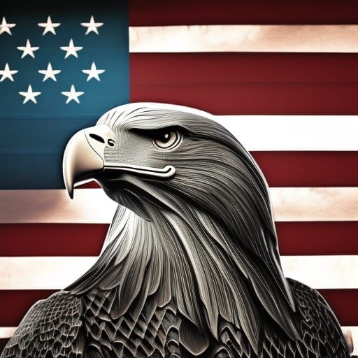 Hyperrealistic 3D Eagle with American Flag