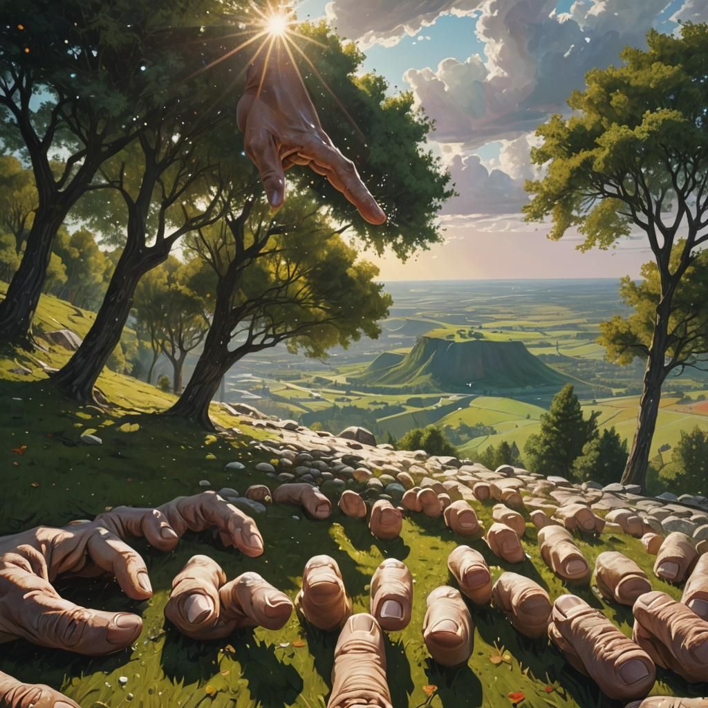 Massive Hand Descends From The Sky in Splash Art Style