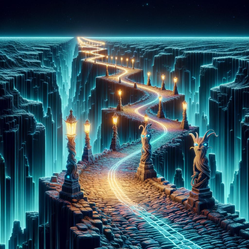 Winding Cobblestone Road Through Craggy Ridge, Daguerreotype...