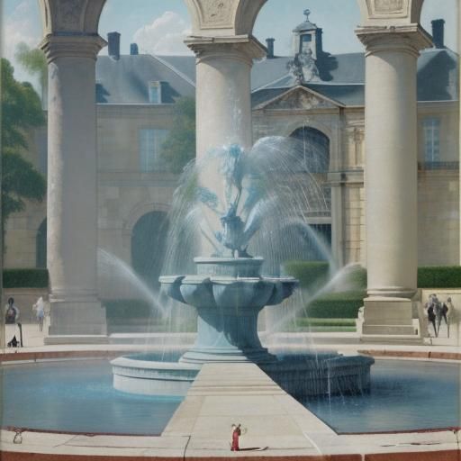 Fontainebleau Fountain Scene in Rothko and Ingres Style