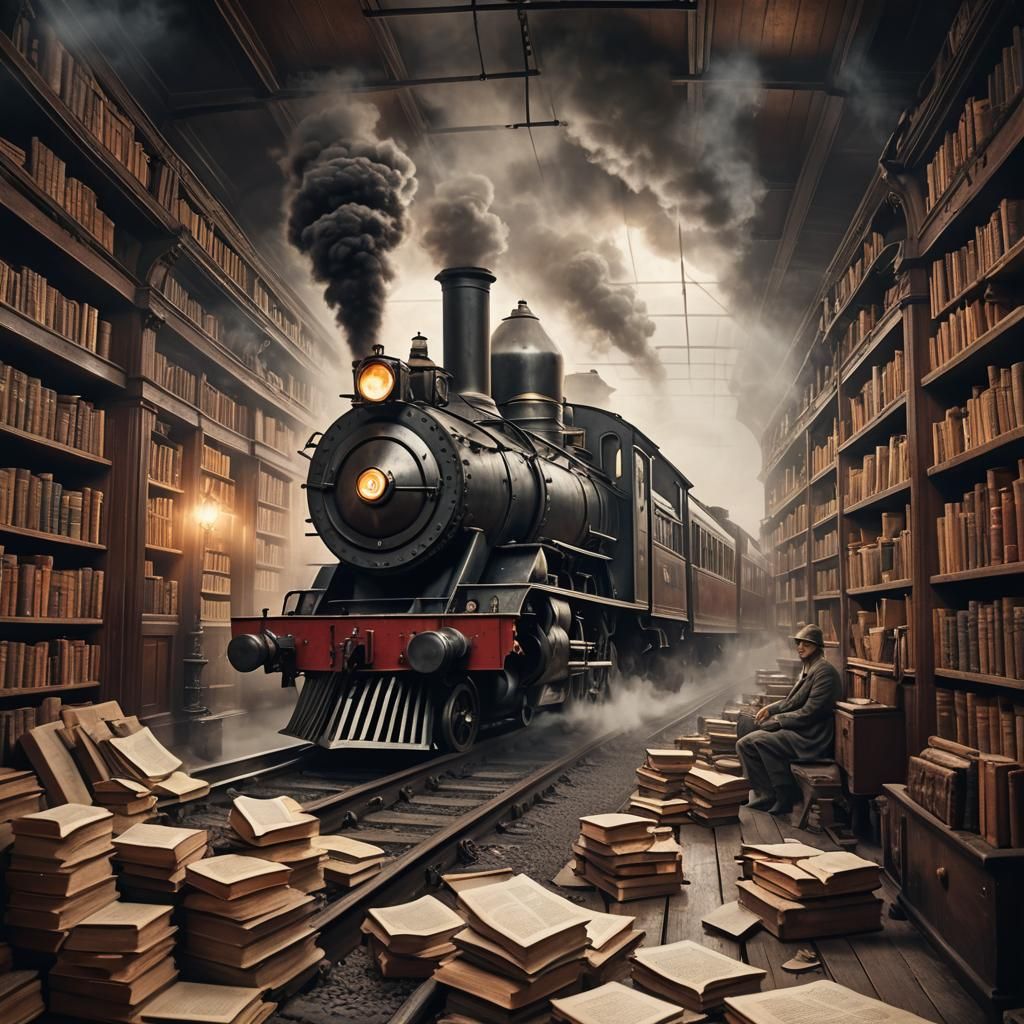 Ghostly Train Ride Through Library: Matte Painting