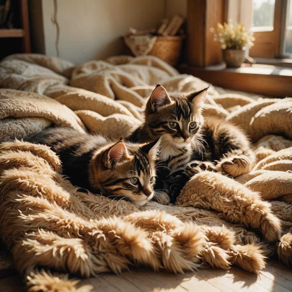 Cozy Kittens Cuddle in Sunlit Room