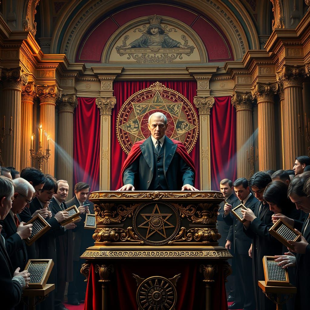 Elegant Illuminati Spokesperson in Baroque Splendor