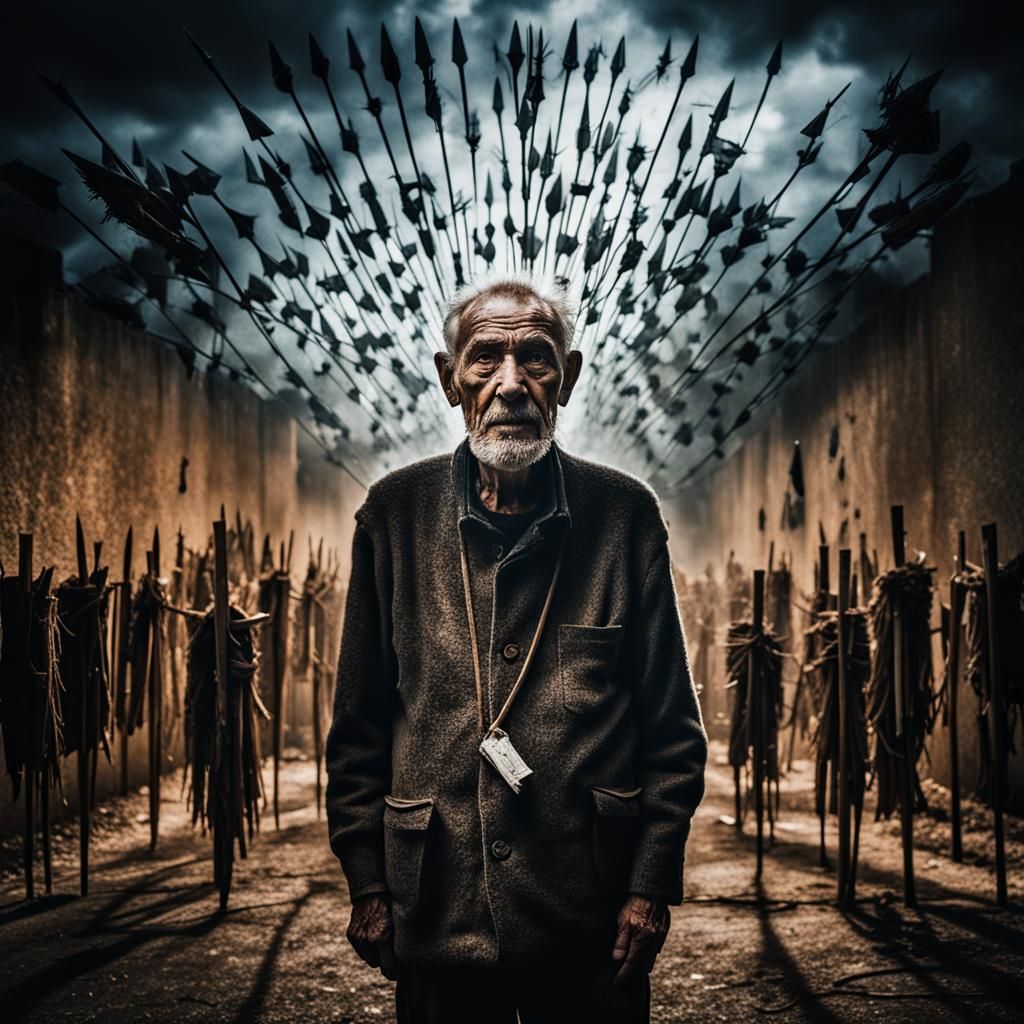 Old Man Portrait with Arrows, Ambient Lighting