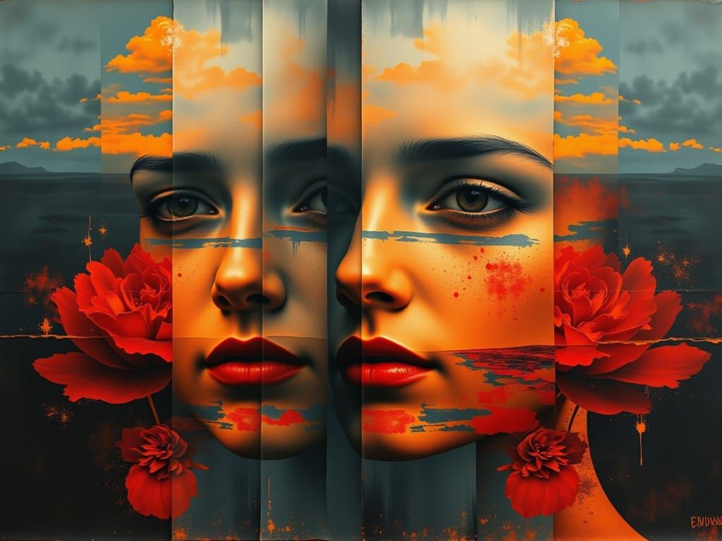 Fragmented Reflections: Surreal Beauty in Vivid Colors
