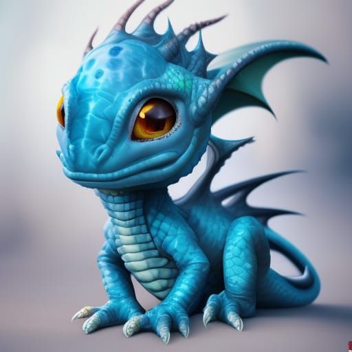 Cute baby blue lizard dragon