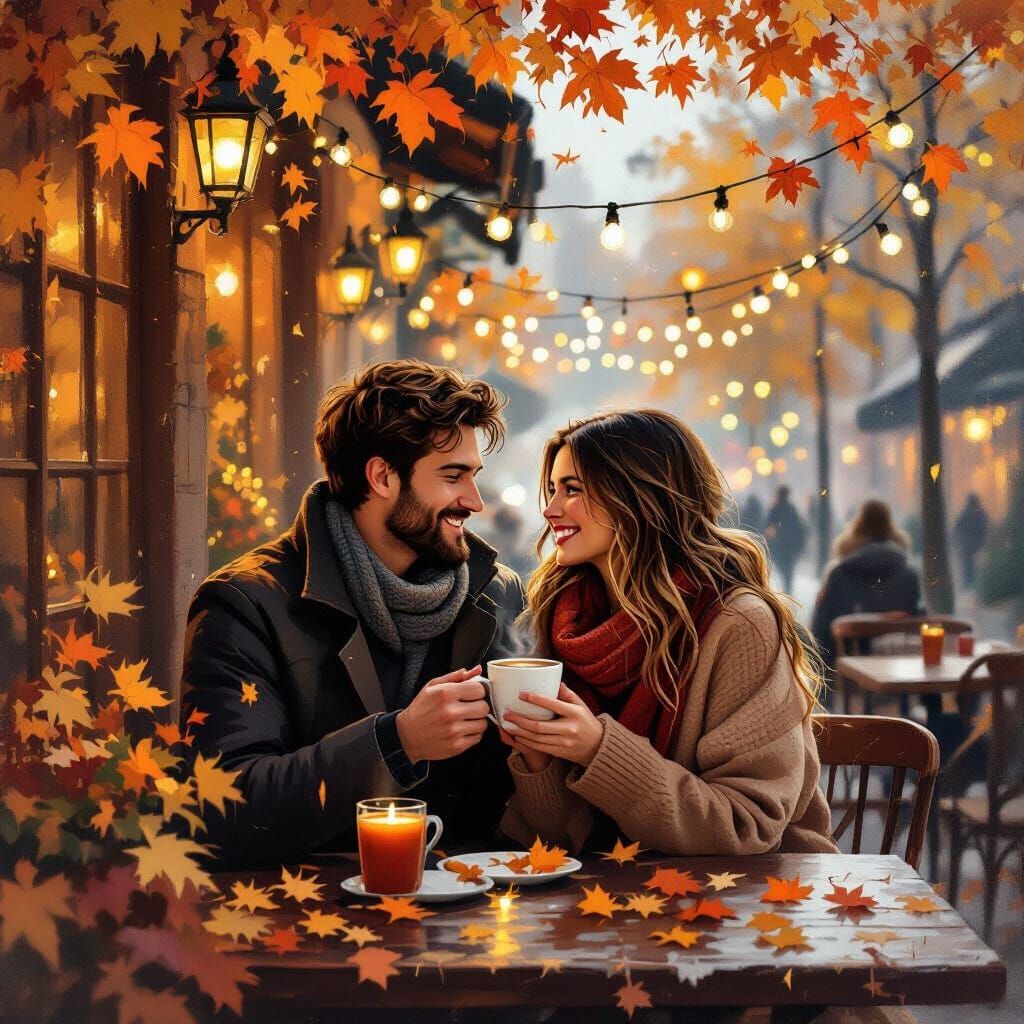 Autumn Cafe Scene: Impressionistic Oil Painting