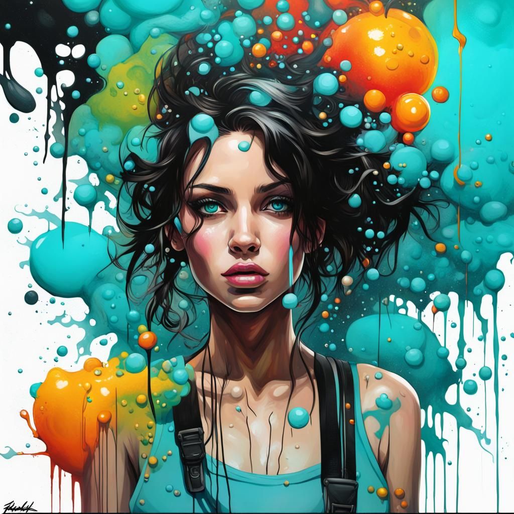 Turquoise Seas: Girl in Graffiti Splash Art