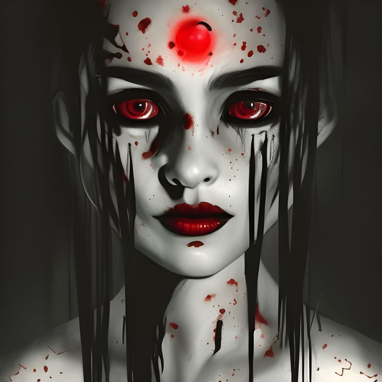 Striking Woman with Red Accents, Sinister Illustration